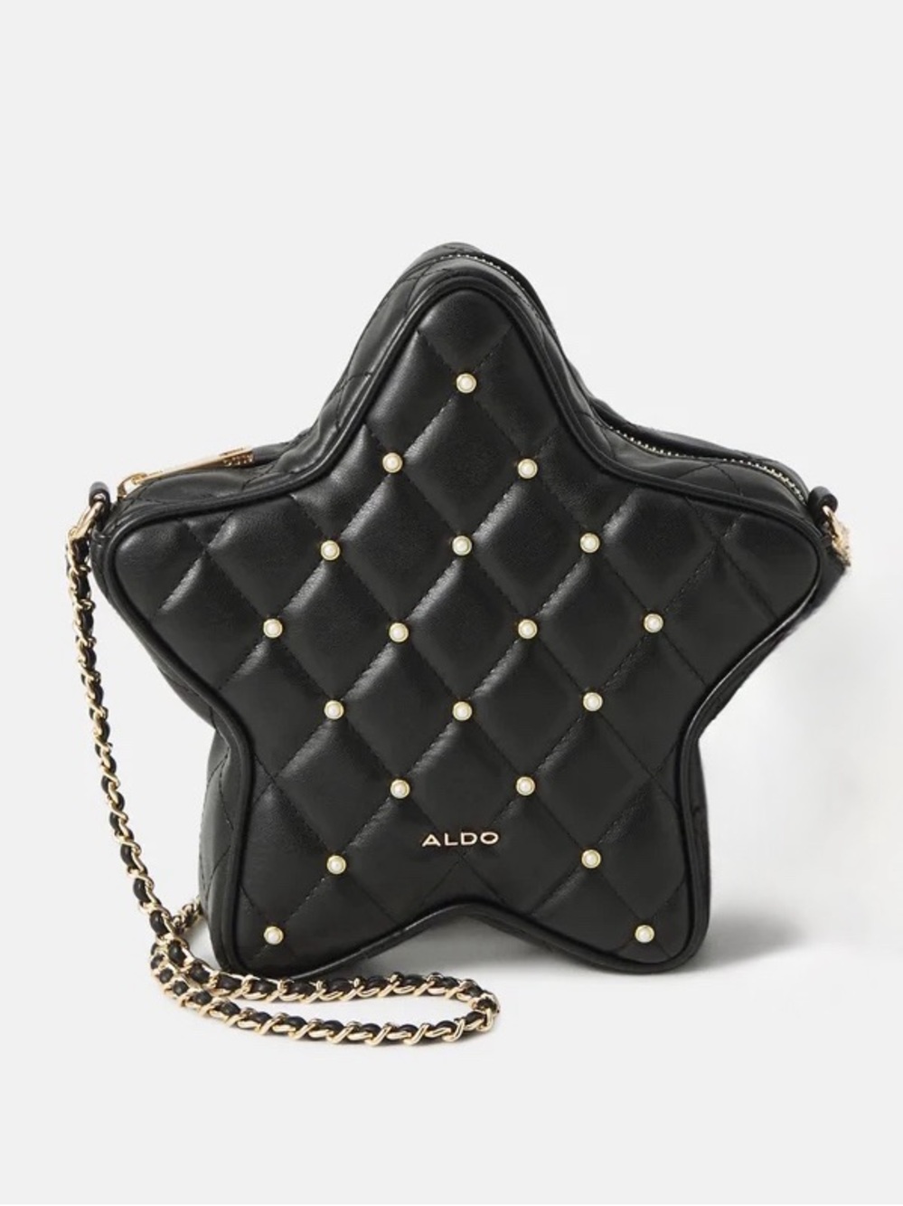 New Aldo Black Quilted Star Crossbody with Gold Chain